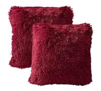 MIULEE Lot de 2 Housse de Coussin de Canapé Rectangulaire Fourrure de Luxe Decoration canapé Maison Chambre Lit Super Doux Peluche Taie d'oreiller Décorative 40X40cm 16X16 Pouces Bordeaux