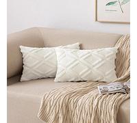 MIULEE Lot de 2 Housses de Coussins en Daim Artificiel et en Laine Artificielle avec des Motifs Carré comme Velours Taie d'oreiller à Salon Chambre Canapé 30X50 CM Crème