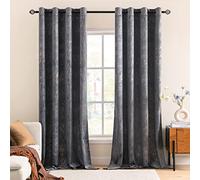 MIULEE Lot de 2 Rideaux en Velours Gris occultants à œillets - 140 x 260 cm (l x H) - avec Motif Feuille dorée - pour décoration de Chambre à Coucher, Salon