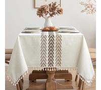 MIULEE Nappe Imperméable Rectangulaire 100x140cm Feuilles Beiges Table Cloth Tassel Nappe Elegante Tablecloth Rectangle pour Table de Cuisine Decoration