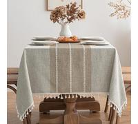 MIULEE Nappe Imperméable Rectangulaire 100x140cm Rayures Beiges Table Cloth Tassel Nappe Elegante Tablecloth Rectangle pour Table de Cuisine Decoration