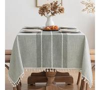 MIULEE Nappe Imperméable Rectangulaire 100x140cm Rayures Grises Table Cloth Tassel Nappe Elegante Tablecloth Rectangle pour Table de Cuisine Decoration