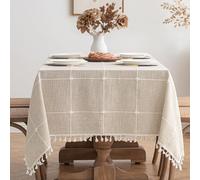 MIULEE Nappe Imperméable Rectangulaire 140x200cm Carrés Beiges Table Cloth Tassel Nappe Elegante Tablecloth Rectangle pour Table de Cuisine Decoration
