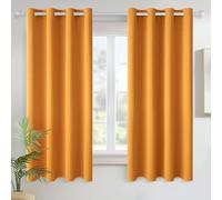 MIULEE Rideau Court Occultant Thermiques 2 Pièces 140x145 CM Petit Rideau Occultant à Oeillets, Rideaux Intérieurs Petites Fenêtres Cuisine Salon Doux et Esthétiques Jaune Moutarde Rideaux Opaque
