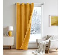 MIULEE Rideau Thermique Isolant Anti Froid et Chaleur, Double Face Velours Matelassé, Rideau Occultant Épais à Oeillets pour Porte ou Fenêtre, 1Pièces, Jaune Moutarde, 132x245 CM