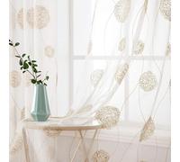 MIULEE Rideau Voilage Blanc avec Or Motif Broderie 140 x 260 cm | Rideaux Salon Moderne Tulle Rideau Transparent à Oeillets, Décoration Interieur Voilage Fenetre Chambre, Lot de 2 Voile