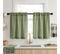 MIULEE Rideaux Cuisine Court Aspect Lin 90Lx60H cm Lot de 2 Vert Fava | Rideau Brise Bise Passe-Tringle Semi-Transparent Modernes Maison de Campagne pour Bistro Armoire Caravane Salon de Fenêtre