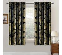 MIULEE Rideaux Velours avec Motif Feuilles d'or, Très Doux Rideau Velour Noir à Oeillet Rideau Opaque, Rideaux Courts Fenetre Chambre Salon Intérieurs, 2X L117xH137 CM