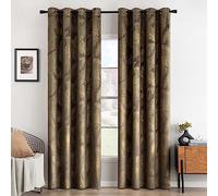 MIULEE Rideaux Velours avec Motif Feuilles d'Or - Très Doux Velour Taupe Marron à Oeillet, Opaque pour Fenêtre, Chambre, Salon, Intérieurs - 2X L140xH225cm