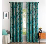 MIULEE Rideaux Velours avec Motif Feuilles d'Or - Très Doux Velour Vert Turquoise à Oeillet, Opaque pour Fenêtre, Chambre, Salon, Intérieurs - 2X L140xH225cm