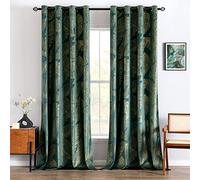 MIULEE Rideaux Velours Vert Émeraude à Oeillet, Rideau Opaque, Rideau Fenetre Chambre Salon Intérieurs, 2X L140xH280cm avec Motif Feuilles d'or