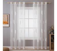 MIULEE Rideaux Voilage avec Beau Motif de Feuilles Blanc 140x200cm | Intérieurs Rideau Voile Beau Brodé a Oeillets Transparent Voilage Fenetre Design Moderne pour Chambre Salon