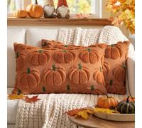 MIULEE Set de Housses de Coussin 2 pièces en Laine Artificielle avec Motif de Citrouille d'automne Chambre à Coucher Vert foncé Tige 40x60CM
