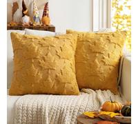 MIULEE Taie d'oreiller 2 pièces Laine Artificielle Housse de canapé avec Motif Feuille d'érable Solide Automne Chambre à Coucher Curcuma 45x45CM