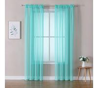 MIULEE Voilage Polyester Lisse Semi-Transparent 2p L140 H145 Turquoise | Voilage polyester doux lisse semi-transparent avec tige de poche, déco élégante pour salon et chambre