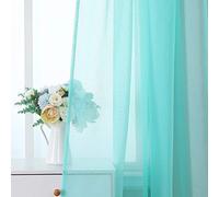 MIULEE Voilage Polyester Lisse Semi-Transparent 2p L140 H160 Turquoise | Voilage polyester doux lisse semi-transparent avec tige de poche, déco élégante pour salon et chambre