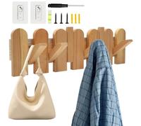MIUUIPI Porte-manteau mural en bois, moderne et peu encombrant, avec 6 crochets, plaque en bois, crochet pliable, pour vestes, manteaux, écharpes, sacs à main