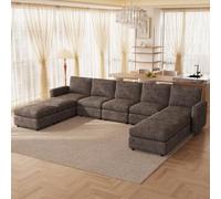Miuuod Canapé modulaire en U 9 Places avec Pouf - Ensemble de canapés Convertibles avec Chaise, canapé Moderne à Assise Profonde pour Salon, canapé avec Dossier Moelleux, Couleur Marron