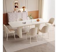 Miuuod Ensemble de salle à manger moderne de 7 pièces, table à manger de 200 cm pour 6 personnes, table de cuisine rectangulaire avec 6 chaises, table à manger pour 4-6 personnes (Blanc, 1 table avec