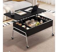 Miuuod Table Basse à Plateau relevable avec 4 roulettes, Table de Bureau avec Compartiment de Rangement dissimulé, Table Basse à Plateau relevable pour Salon, Appartement, Noire