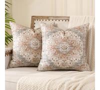 Miuyunya Housse de Coussin Boheme 45x45 Beige Housse Coussin Ethnique Decoratif Canape Rétro Boho Décoratifs pour Canapé Lit Chambre Chaise Extérieur Jardin Art Déco Automne Lot de 2