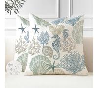Miuyunya Lot de 2 Beige Housse Coussin Exterieur Impermeable 45 x 45 cm Océan Housse de Coussin en Polyester D'étoile de Mer Coquille Coussin Decoratif Canape pour Patio Jardin Ferme Printemps Été