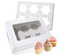 MIVIDE Boîte à Cupcakes 6 Trous avec Fenêtre Transparente, 30pcs | Boîte à Muffins Blanc, Boîtes à Gâteaux en Carton pour Cupcakes, Décoration de Gâteaux