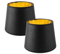 MIVIDE Lot de 2 abat-jours noirs et dorés E27, ronds | Abat-jour rond en tissu pour lampe de table E27 - Hauteur : 16,5 cm
