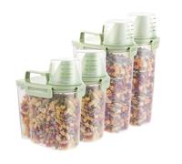 MIVIDE Réservoir Stockage Céréales 3L et 1.7 L avec Doseur, Vert, Lot de 4 | Conteneurs Stockage Céréales, Boîtes de Hermétique Alimentaires en Plastique pour Céréales, Farine, Nourriture Sèche