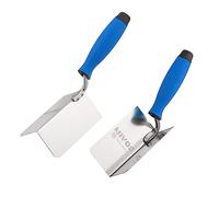 Mivos Lot de 2 Truelles d'Angle en Acier Inoxydable - 120 x 60 mm - Truelle d'Angle Intérieur et Extérieur en INOX - Truelle de Bord avec Poignée Souple - Spatule d'angle - Fabriqué en UE