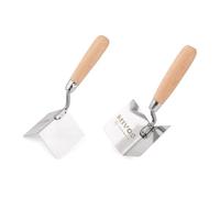 Mivos Lot de 2 Truelles d'angle en Acier Inoxydable - 80 x 60 mm - Truelle d'angle Intérieur et Extérieur en INOX - Truelle de Bord avec Poignée en Bois - Spatule d'angle - Fabriqué en UE