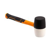 MIVOS Marteau en caoutchouc 680 g - Diamètre : 65 mm - Blanc et noir - Avec poignée antidérapante en fibre de verre - Marteau de montage à double tête - Marteau de pavage avec têtes de frappe souples