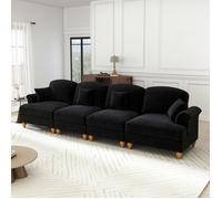 MIVRAY Canapé Droit 4 Places Canapé Nuage avec Jupe à Volants Amovible Coussin de Soutien en Chenille Noir