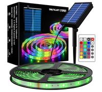 MIWATT 5050 RGB 10m Bande lumineuse solaire avec changement de couleur automatique, IP67 étanche, Barre lumineuse pour toiture, patio, arbre, Noël, mariage et décoration de piscine.