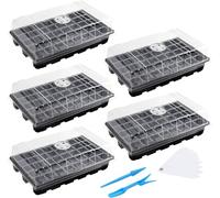 MIXC Mini Serre pour Semis,Lot de 5 Bac à Semis,200 Cellules Plateau de Semis avec étiquettes Plantes, Humidité Réglable Propagation de Semis pour Jardin, Noir