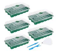 MIXC Mini Serre pour Semis,Lot de 5 Bac à Semis,200 Cellules Plateaux Semis Intérieure avec Dôme Ventilé et Base pour Démarrage des Graines, Vert
