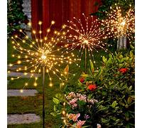 Mixtooltoys Lot de 2 Lampe Solaire Exterieur Jardin Décoration Feux d'artifice Guirlande Lumière Solaire 120 LED Blanc Chaude Étanche pour Jardin, Parterre de Fleurs, Fête