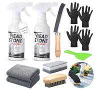 Mixweer Kit de nettoyage quotidien pour pierre tombale, cimetière, granit, pierre, chiffon pulvérisateur, brosse à poils, brosse à récurer, éponge, gants jetables, grattoir en plastique