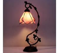 MiXXAR Tiffany Lampe de table en verre teinté rose, feuille de métal, lampe de lecture, décoration de petit espace, chambre à coucher, bureau à domicile