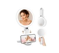 MIYADIVA Miroir de maquillage de voyage Gen 2 amélioré avec lumières, hauteur réglable 30x/1x, miroir pliable portable avec affichage numérique et support de téléphone, suspension de table portable