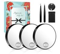 Miyadiva Miroir grossissant 40X/30X/20X, miroir compact rond de 8,9 cm avec ventouse, 2 pinces à épiler en acier inoxydable, parfait pour le maquillage, les sourcils, les barbes, le voyage