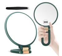 MIYADIVA Miroir Grossissant de Poche, Double Face avec Grossissement 30X/1x, Poignée Réglable à 360° et Pince à Épiler de Précision, Miroir de Maquillage Portable