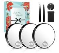MIYADIVA Miroir Grossissant Ensemble, 10x&20x&30x Miroir de Maquillage avec Ventouse, 9cm Miroirs, avec 2 Pincettes et Sac de Rangement, Idéal pour Les Voyages, la Salle de Bain, Cadeau pour Femme