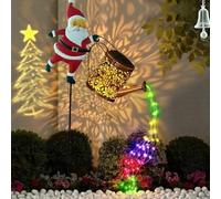 Miyanvuo Lanterne Solaire Exterieur Arrosoir Decoration Noel Avec Support PèRe NoëL, Décoration Jardin Extérieure Éclairage LED Kettle Lights, Lanterne Noël Père Noël Solaire Pour Noel Chemin Cour