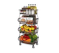 Miyawell Panier de rangement à fruits et légumes pour cuisine - Paniers empilables en fil métallique à 4 niveaux avec roulettes roulantes, panier à fruits, bacs de rangement pour produits et