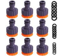 Miyobing Plastique 3/4 '' and 1/2 '' BSP 2in1 Nez de Robinet d'arrosage à Visser débit Tap Connector Threaded Faucet Adapter 12 Pack (livrés avec 18 rondelles de Remplacement)