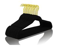 MIZGI Lot de 30 cintres en Velours de qualité supérieure Robustes - Antidérapants et Fins - Cintres Noirs pour Costumes - Crochets dorés pour économiser de l'espace