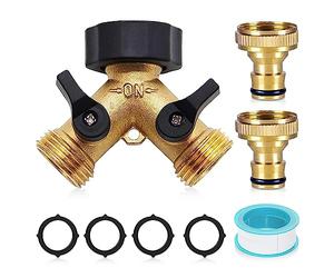 mizikuu Vanne à 2 voies, Distributeur Arrosage 2 Voies Robinet Double Machine a Lave Raccord Tuyau d'arrosage en Laiton de 3/4" avec vannes Marche/arrêt