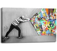 MJEDC Banksy Graffiti Toile Art Décor Behind the Curtain Graffiti Art Tableau Street Art Impression sur Toile Tableau Décoration murale salon moderne Avec Cadre (50x70cm(19.7x27.6inch))
