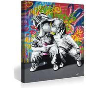 MJEDC Banksy Images sur toile Children Kissing Graffiti Street Art prête à l'emploi sur châssis Décoration murale XXL 20 x 30 cm